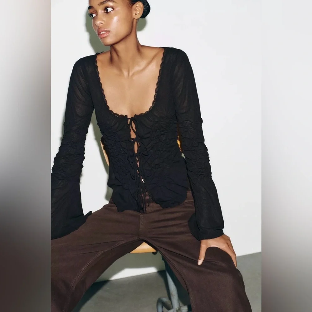 ❗️BUY NOW❗️WILL BE REMOVED SOON❗️ZARA RUCHED TIE TOP